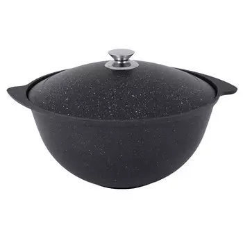 Казан литой 6,0л для плова стеклянная крышка Темный мрамор
