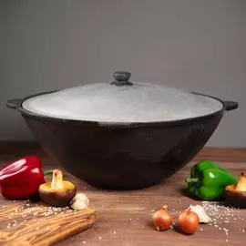 Казан шафран, 12 л, плоское дно, алюминиевая крышка, чугун