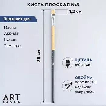 Кисть для рисования щетина плоская № 8 (ширина обоймы 10 мм; длина ворса 17 мм)
