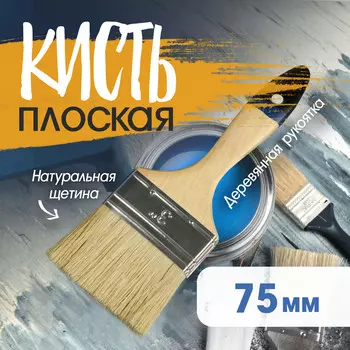 Кисть плоская тундра, натуральная щетина, деревянная рукоятка, 3