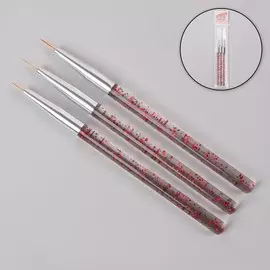 Набор кистей для дизайна ногтей, 3 шт., 13.5 см, прозрачный, красный