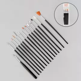 Набор кистей для наращивания и дизайна ногтей, 15 шт, черный