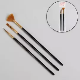 Набор кистей для наращивания и дизайна ногтей, 3 шт, 18.5 см, черный
