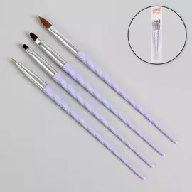 Набор кистей для наращивания и дизайна ногтей, 4 шт, 18 см, цвет сиреневый/серебристый