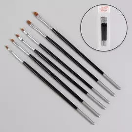 Набор плоских кистей для наращивания и дизайна ногтей, 6 шт., 18 см, ченый