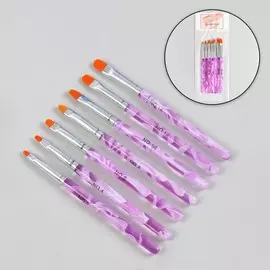Набор кистей для наращивания и дизайна ногтей, плоские, 7 шт., 14 см, №2/4/6/8/10/12/14, сиреневый