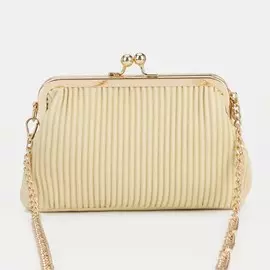 Сумка-клатч на фермуаре, длинная цепь, цвет бежевый