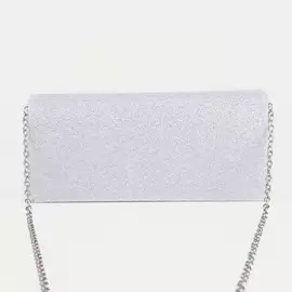 Клатч, отдел на клапане, цепочка, цвет серый