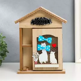 Ключница дерево 4 крючка и полочка