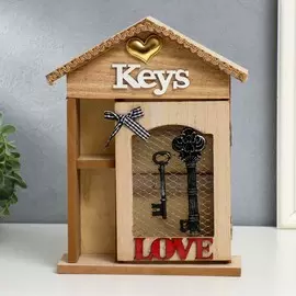 Ключница дерево 4 крючка и полочка