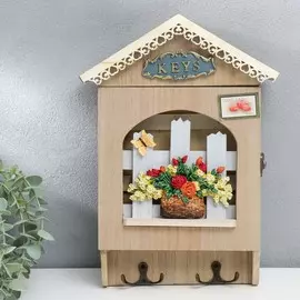 Ключница дерево 6 крючков домик