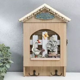 Ключница дерево 6 крючков домик
