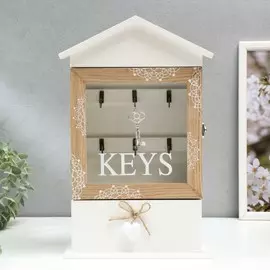 Ключница дерево 6 крючков с ящиком