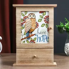 Ключница дерево 6 крючков с ящиком