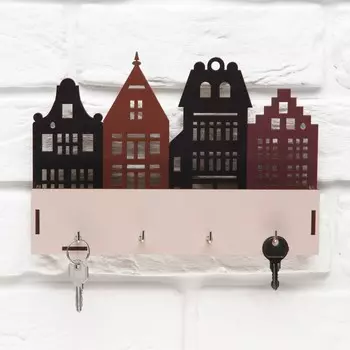Ключница настенная с полкой с полкой и карманом, город, 23 х 16,1 см.