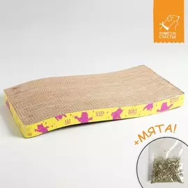 Когтеточка из картона с кошачьей мятой sleep, eat, dance, repeat, волна