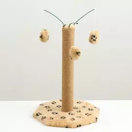 Когтеточка с тремя игрушками, 353553 см, бежевая с черными лапками