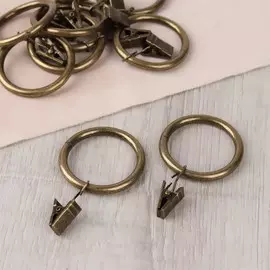 Кольцо для карниза, с зажимом, d=38/48 мм, 10 шт., цвет антик