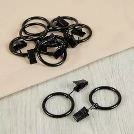 Кольцо для карниза, с зажимом, d = 32/40 мм, 10 шт, цвет черный