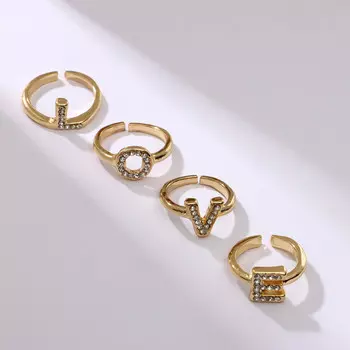 Набор колец love, 4 шт. цвет золото, безразмерное