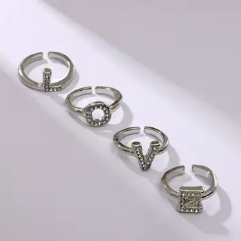 Набор колец love, 4 шт. цвет серебро, безразмерное