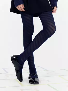 Колготки детские синие с узором в виде диагональной полоски