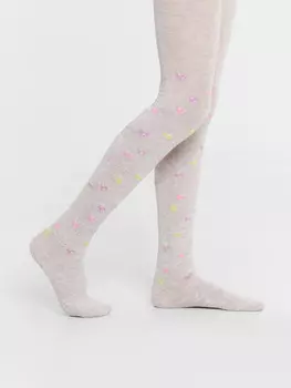 Колготки детские в цвете светло-серый меланж с рисунком в виде сердечек