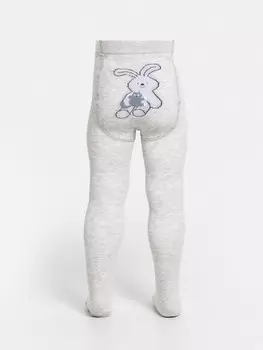 Колготки детские светло-серые с рисунком в виде зайчика на ластовице