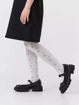 Колготки детские белые с цветочным узором