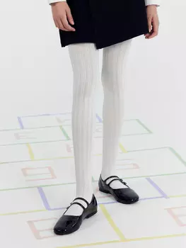 Колготки детские белые с рисунком в виде имитации ажура