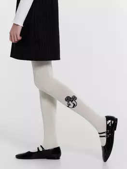 Колготки детские белые с узором в виде микки мауса