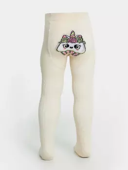 Колготки детские бежевые с рисунком в виде единорожки