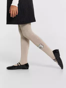 Колготки детские бежевые с узором в виде мышки