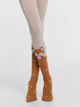 Колготки детские бежевые с узором в виде лисичек