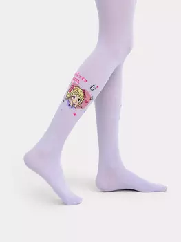 Колготки детские фиолетовые с рисунком в виде маленькой аниме девочки