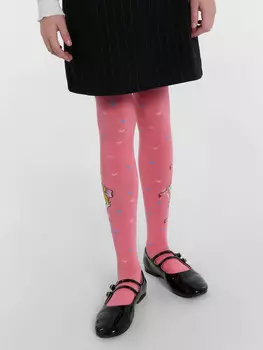 Колготки детские фиолетовые с рисунком в виде девочек