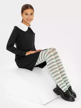 Колготки детские кремовые с рисунком в виде широкой поперечной полоски