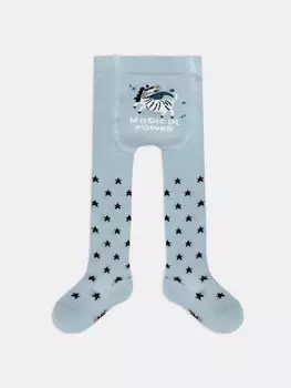 Колготки детские серого цвета с рисунками в виде зебры и звезд