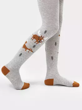 Колготки детские серого цвета с рисунком в виде зверей