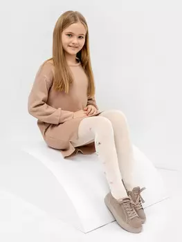 Колготки детские серого кремового цвета с фламинго