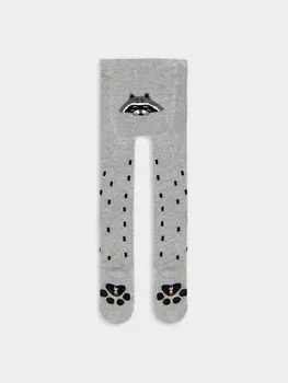 Колготки детские серые с рисунком в виде енота