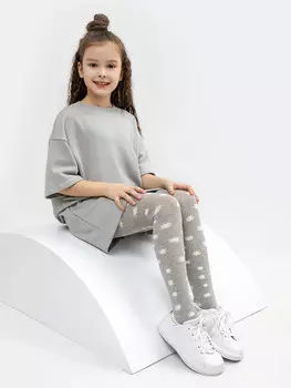 Колготки детские серые с рисунком в виде маленьких цветов