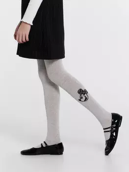 Колготки детские серые с узором в виде микки мауса