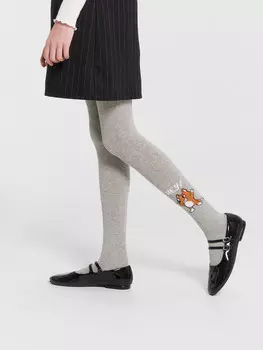 Колготки детские серые с узором в виде лисенка