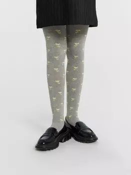 Колготки детские серые в цветочек