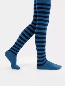 Колготки детские синие махровые с рисунком в виде поперечных полосок