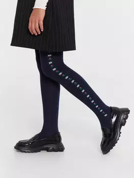 Колготки детские синие с цветочным узором