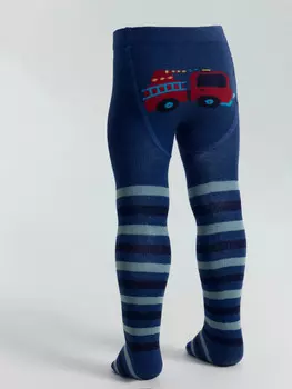 Колготки детские синие с рисунком в виде пожарной машины