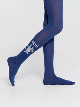 Колготки детские синие с узором в виде лисенка
