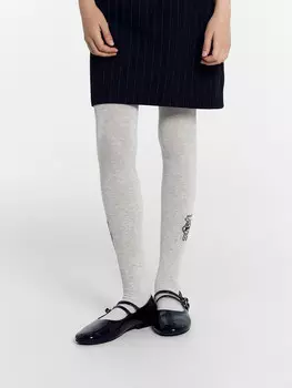 Колготки детские светло-серые с рисунком в виде бульдогов